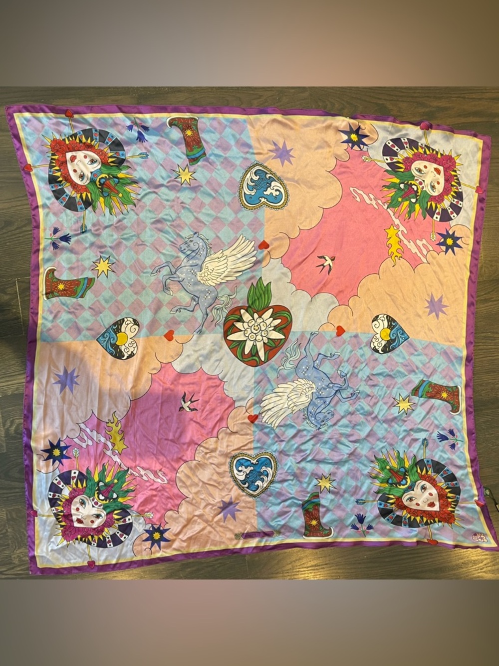 NWT Whimsical Pegasus Print Silk Scarf